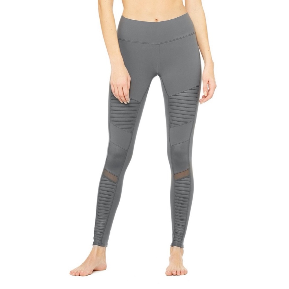 ALO Yoga Gray Moto Ribbed Leggings